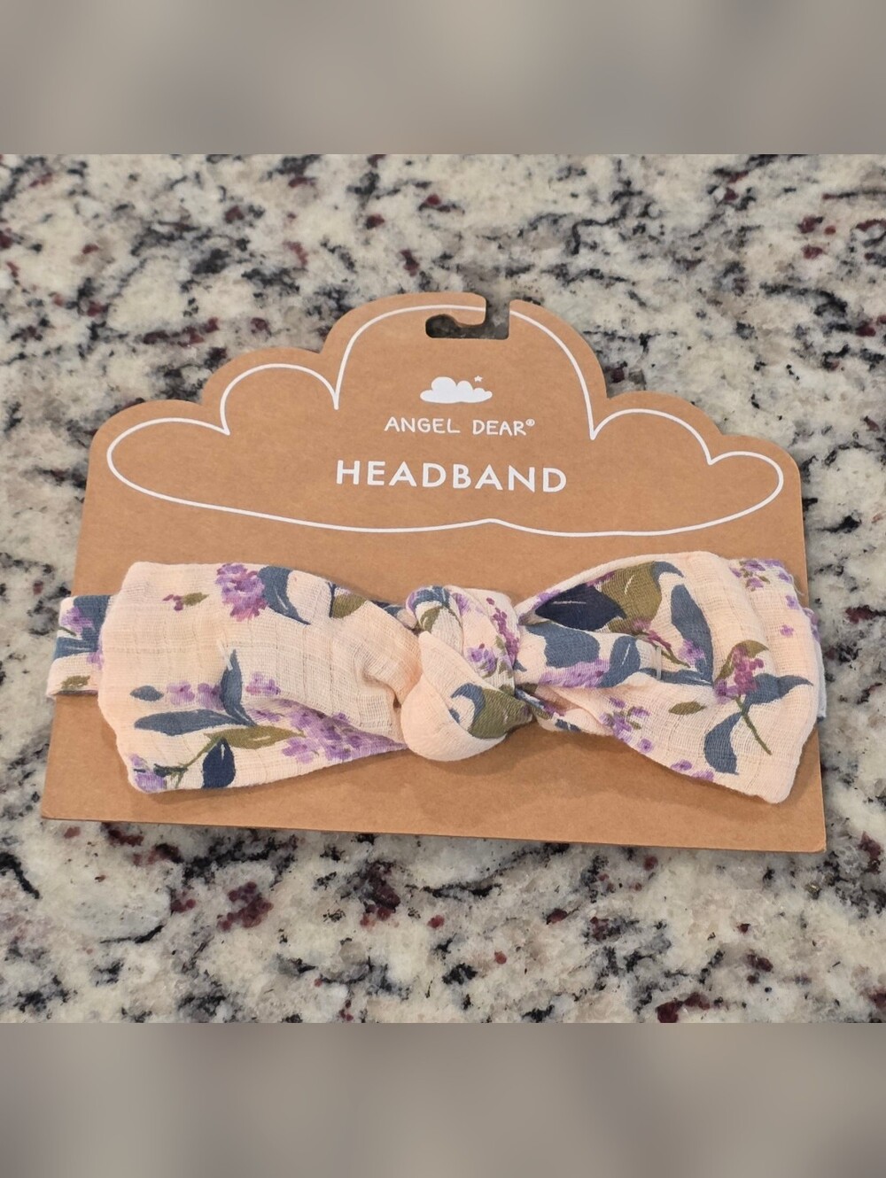 Angel Dear Peach and Purple Floral Knotted Headband One Size NWT